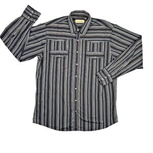 Bit & Bridle Western Shirt Mens XLT Pearl Snap Black Striped Long Sleeve Cowboy
